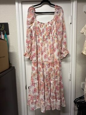 YIPOSHA Floral Smocked Midi Dress XL 16/18 Cottagecore Boho